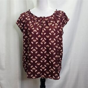 LC Lauren Conrad  Burgundy Butterfly Print Tie Back Blouse Size Large